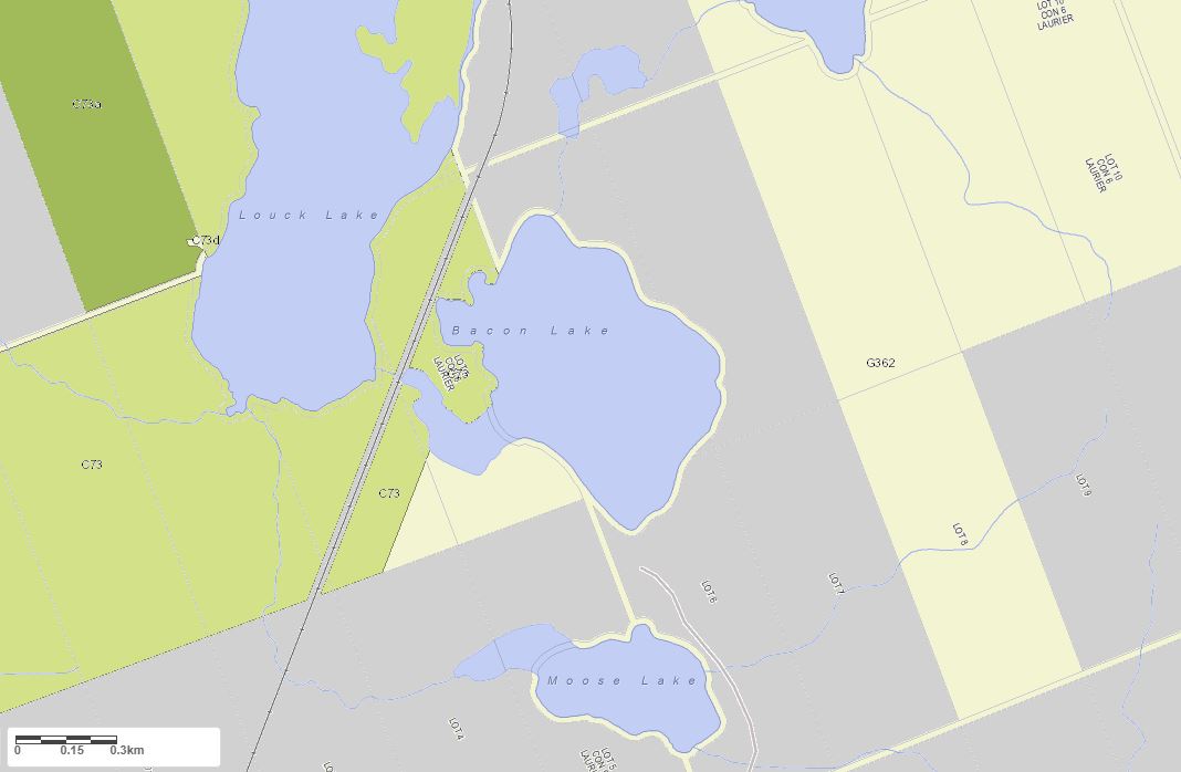 Crown Land Map of Bacon Lake in Municipality of Unorganized and the District of  Parry Sound
